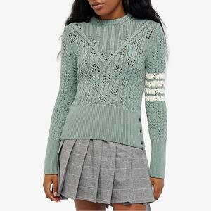 Thom Browne Merino Wool Sweater Irish Pointelle Cable Knit Green Size 8